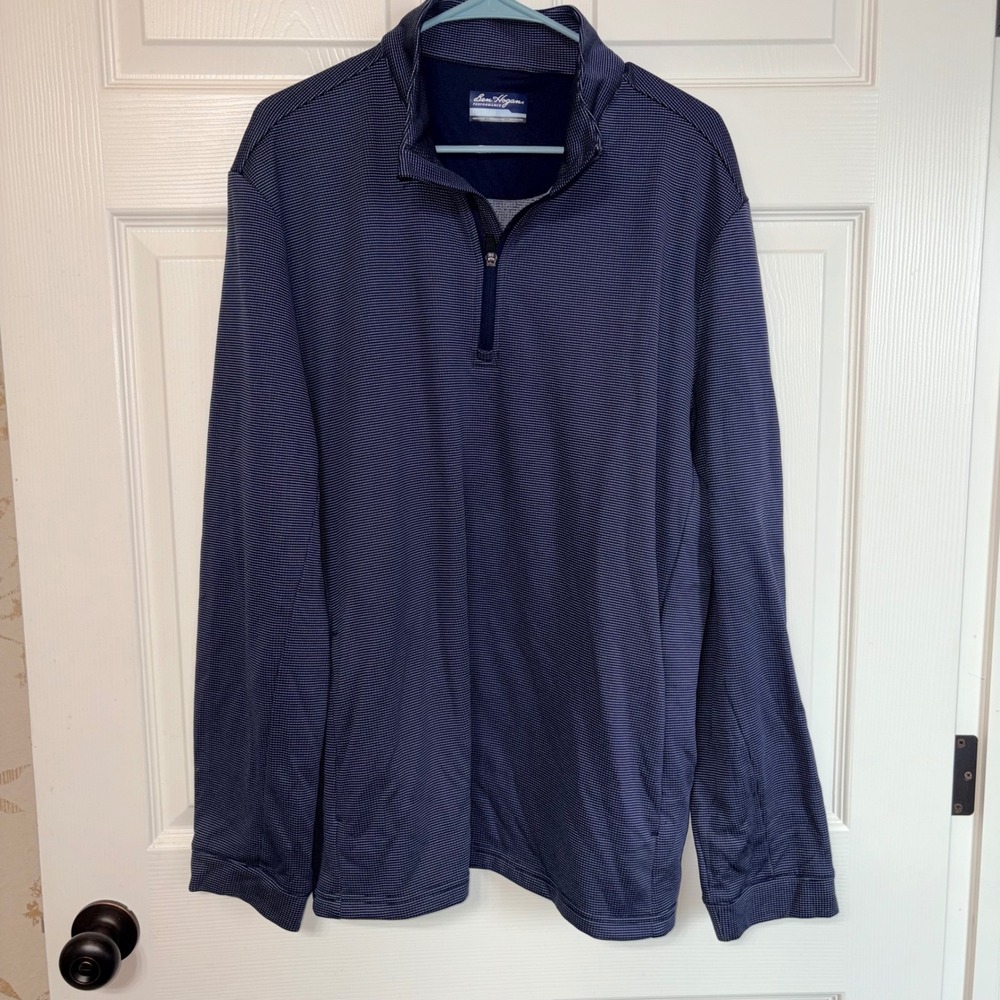 Ben Hogan Performance‎ Mens XL 1/4 Zip Pullover Navy Blue Micro Stripe WT5343